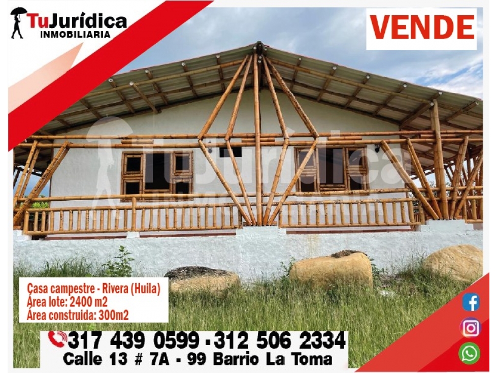 SE VENDE ESPECTACULAR CASA CAMPESTRE - RIVERA (HUILA-COL)