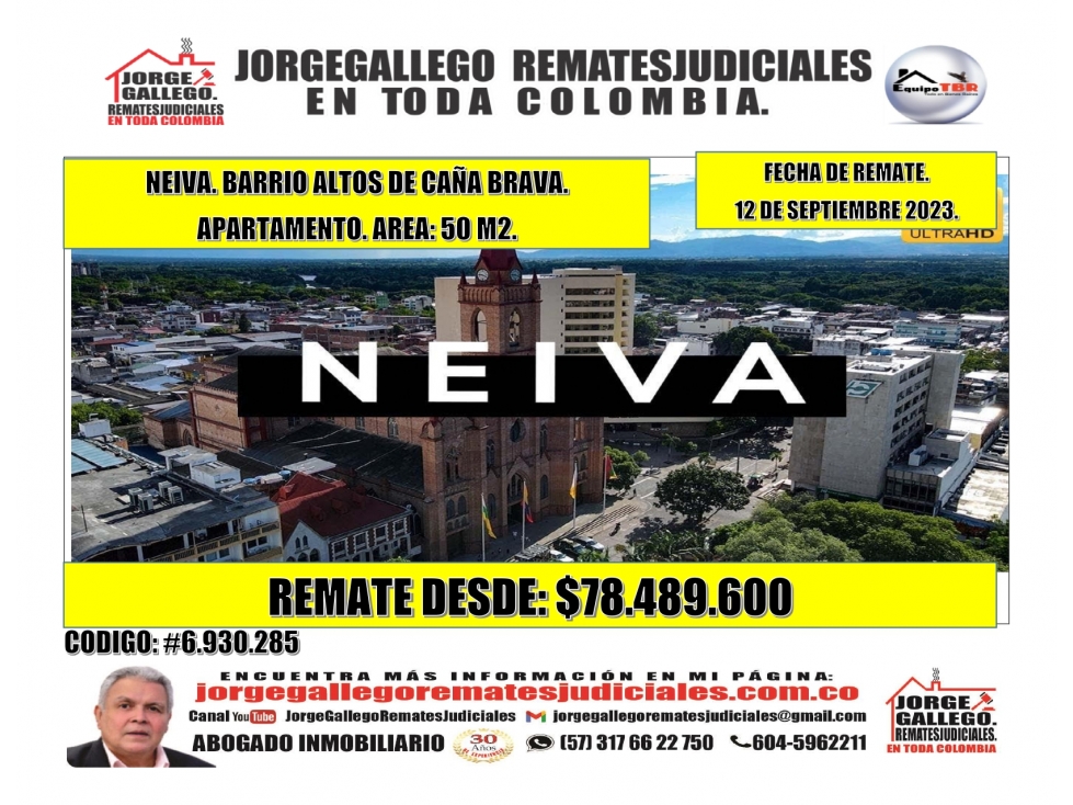 Remate. Neiva. Altos de Caña Brava. Apartamento. Area: 50M2.