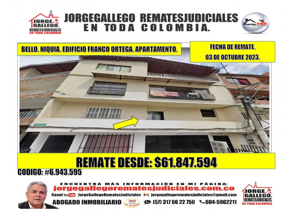 Remate. Bello. Niquia. Edificio Franco Ortega. Apartamento.