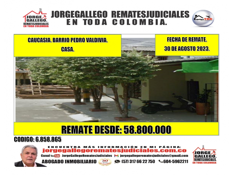 Remate. Caucasia Barrio Pedro Valdivia.Casa